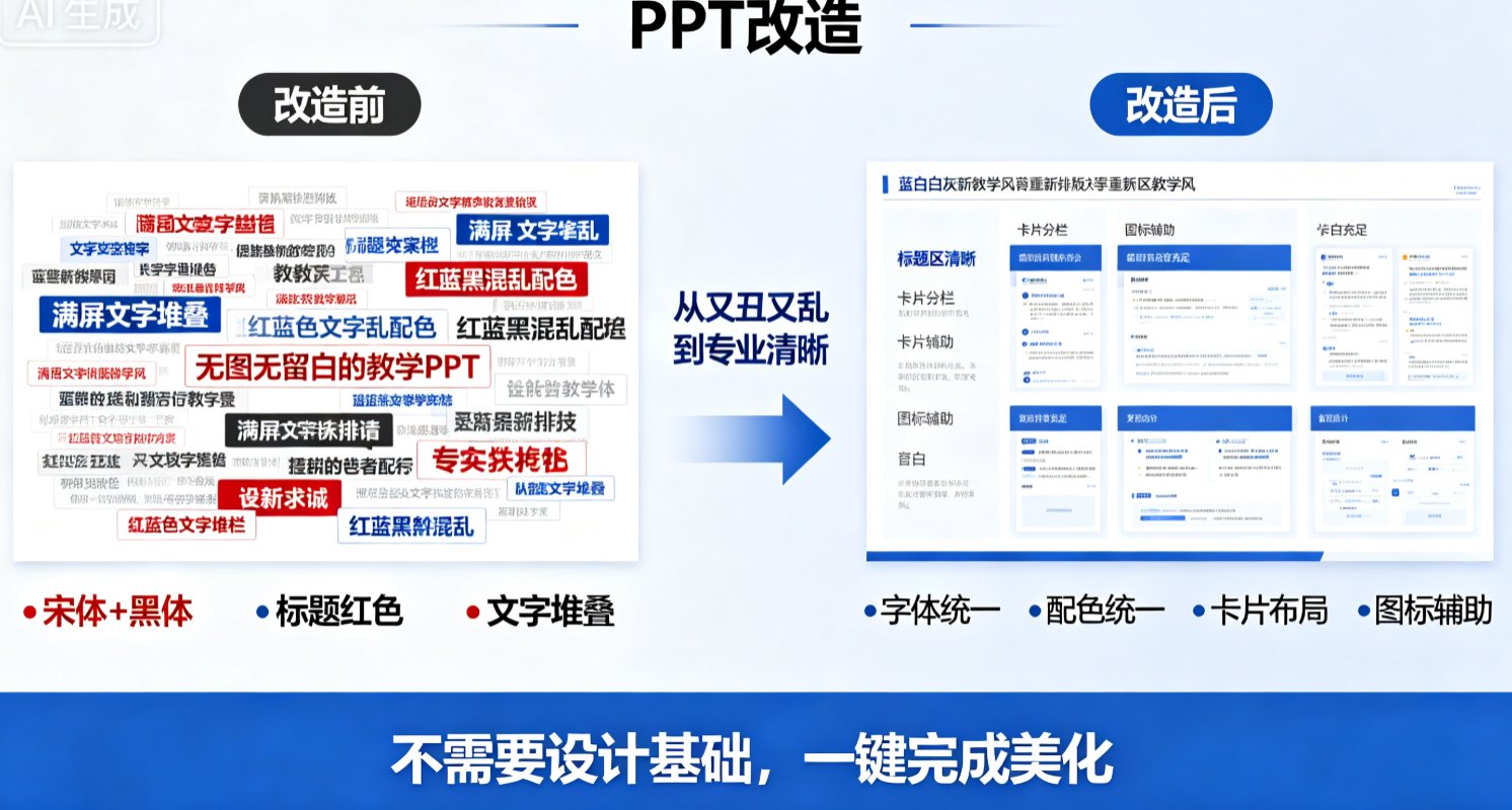 一张排版混乱的课件截图,标注字体、配色、对齐问题