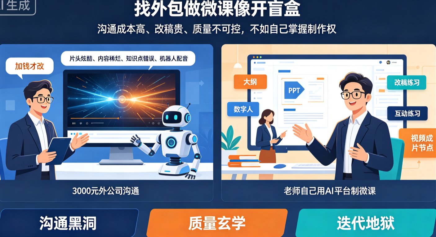 课件帮AI微课制作流程界面,显示“上传大纲-选择模板-生成视频”三步操作