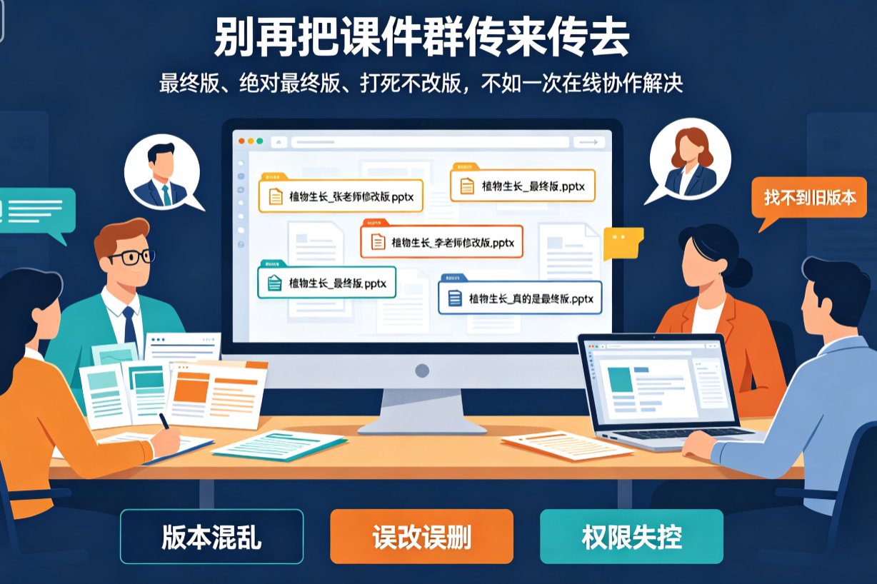 课件帮历史版本管理界面,显示版本列表、修改时间、修改人,以及“恢复此版本”按钮