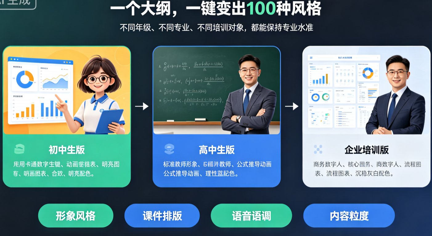 课件帮数字人播报界面,左侧PPT内容,右侧数字人形象,底部有“生成视频”按钮