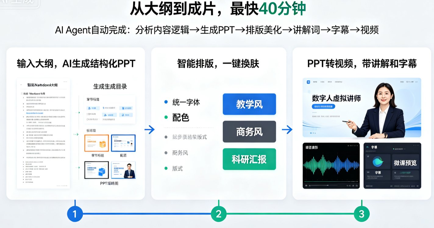 课件帮AI大纲输入界面,左侧粘贴大纲,右侧实时生成PPT缩略图