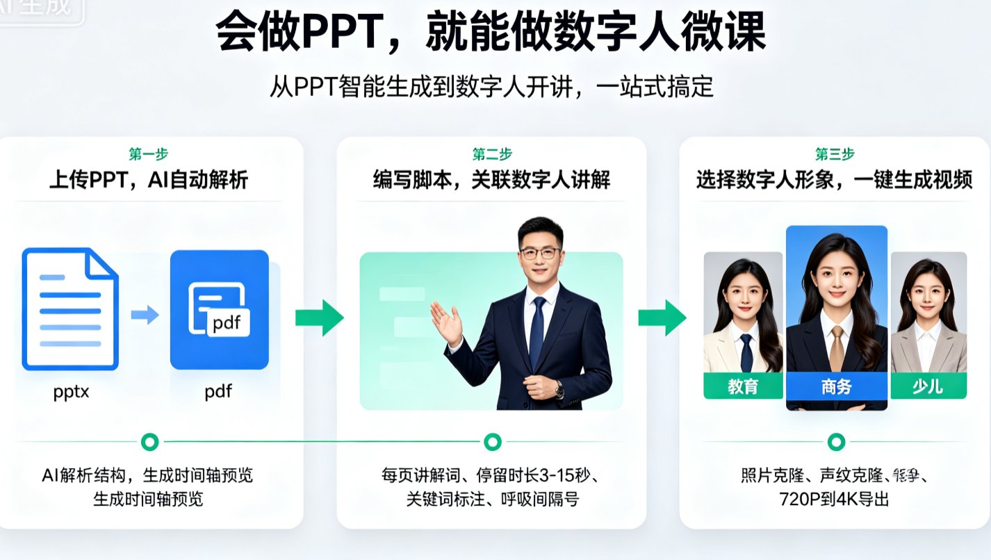 数字人微课成趋势：课件帮AI如何让PPT秒变虚拟讲师视频？