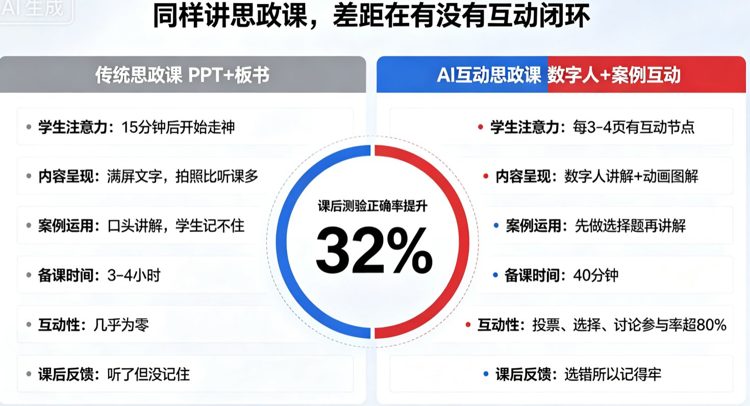 思政课如何让理论生动？课件帮AI数字人播报+案例互动，学生不再打瞌睡