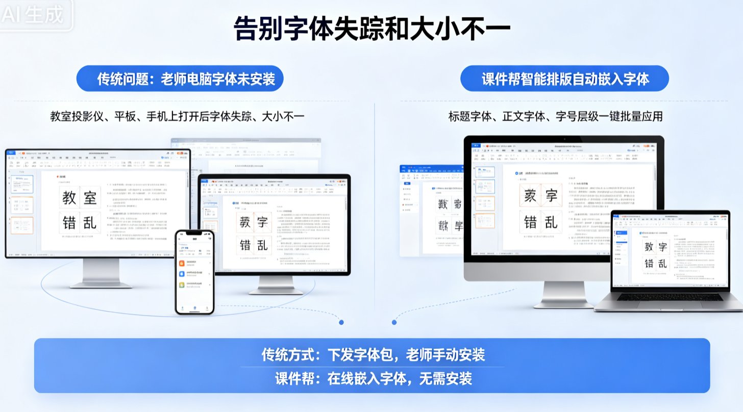 一张对比图，左边是混乱的课件风格，右边是统一视觉规范的课件