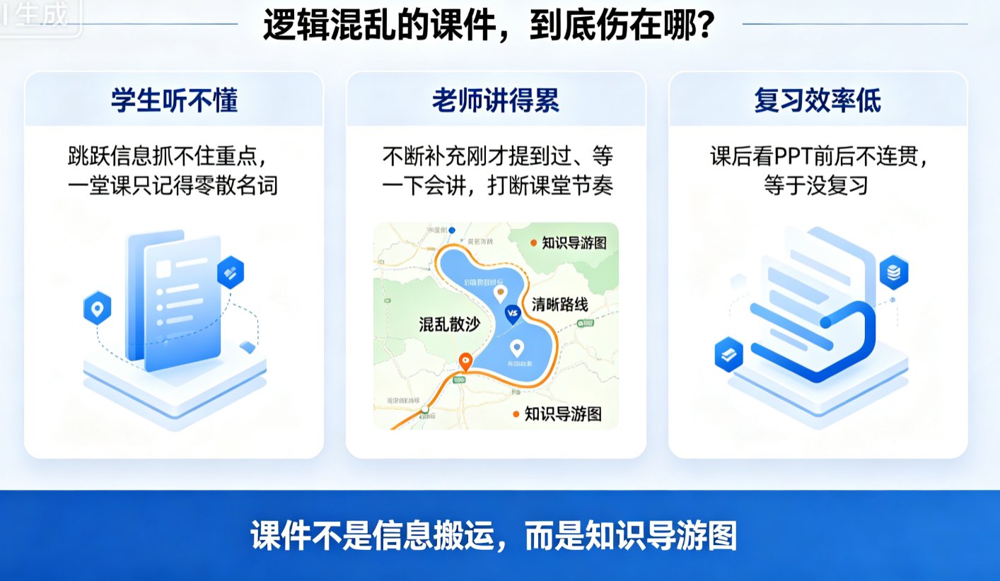 课件帮AI大纲助手界面的思维导图视图,左侧大纲列表,右侧可视化导图,节点可拖拽