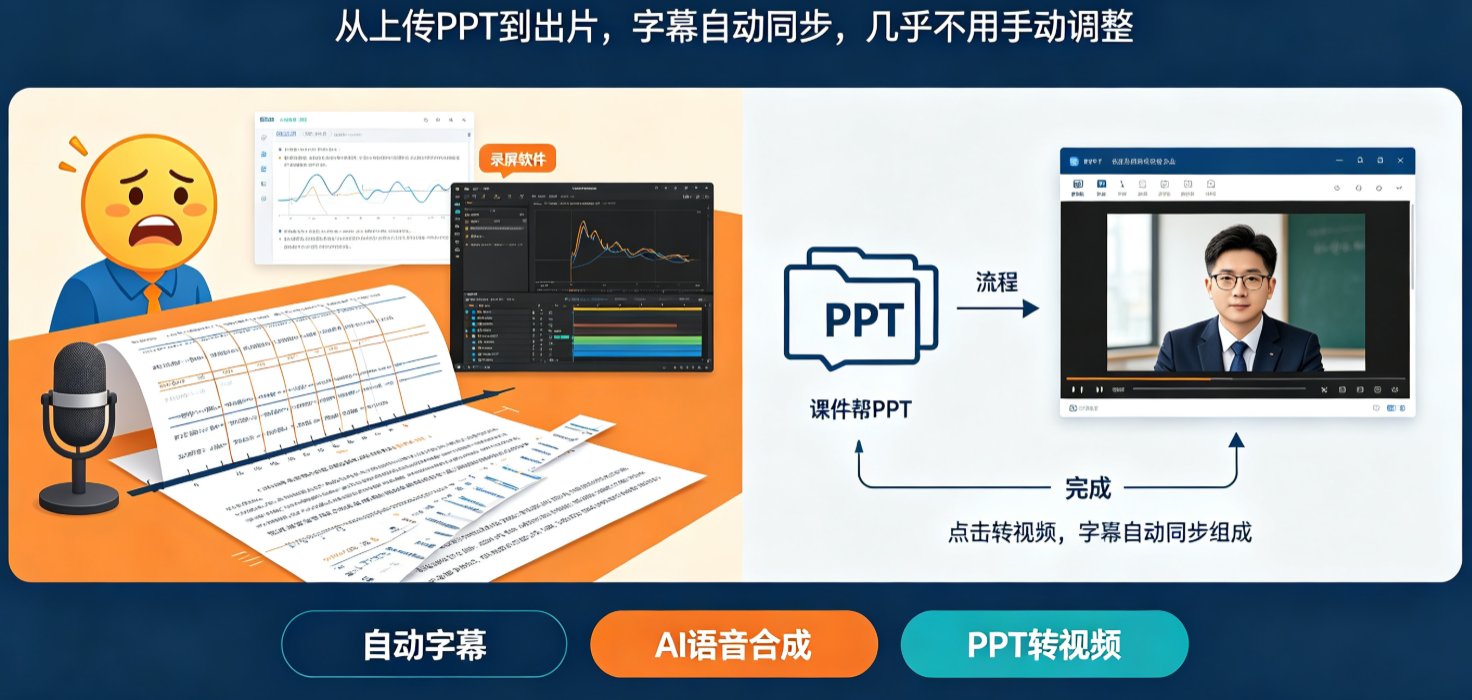 课件帮操作界面，标注“上传PPT”和“转视频”按钮