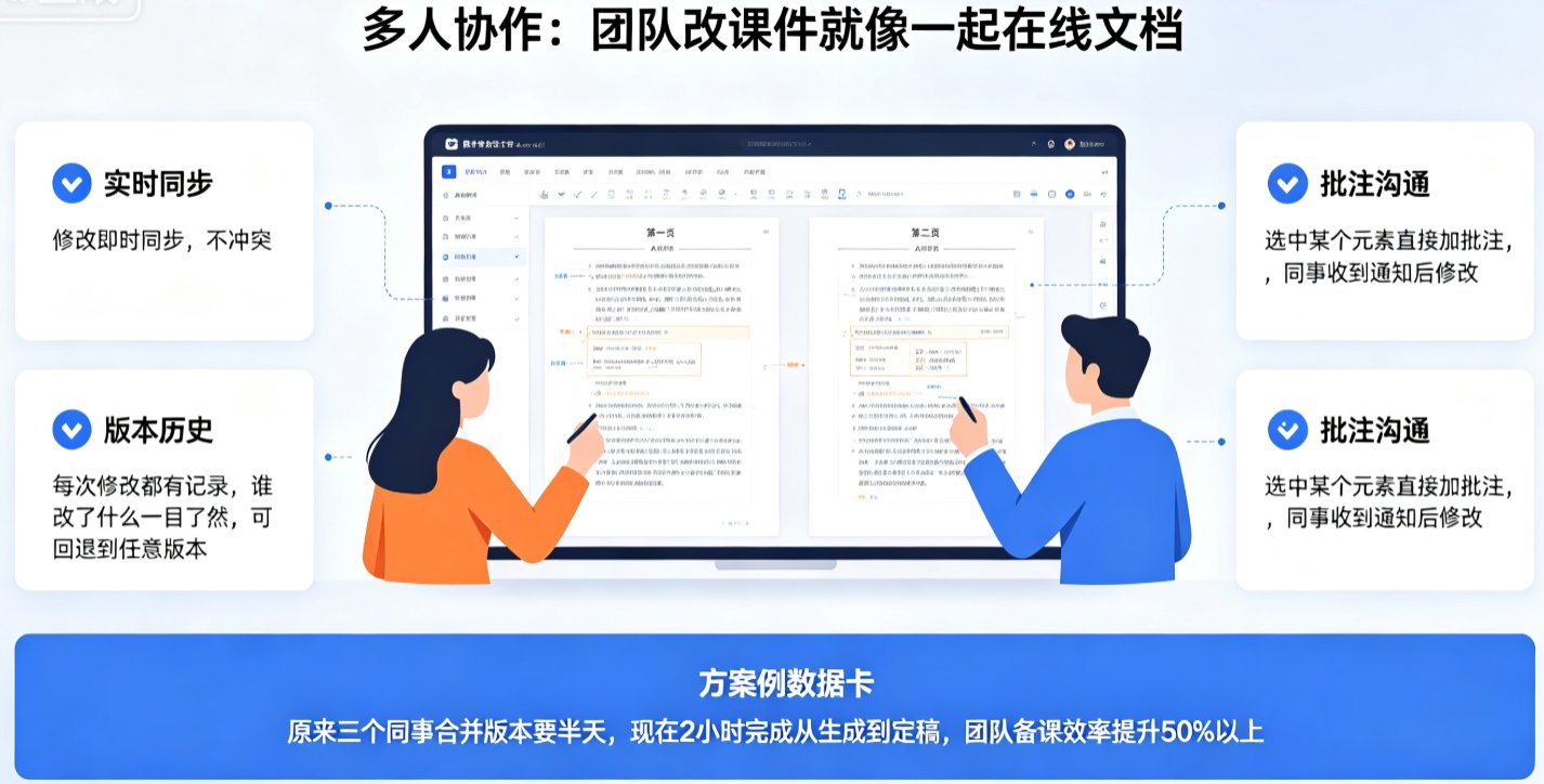 课件帮编辑界面,展示属性面板、替换素材、全局配色切换