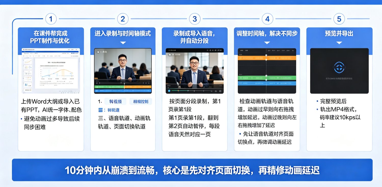 课件帮时间轴面板，显示语音轨道、动画轨道及拖拽手柄