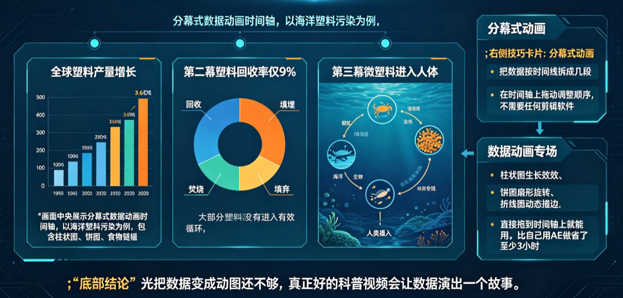 知识科普视频数据可视化怎么做？课件帮动画模板+图表生成，3步让抽象数据变直观