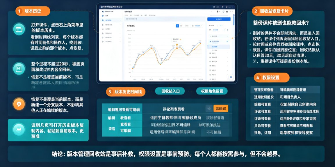 课件帮版本历史时间线列表，显示每个版本的时间戳和操作人