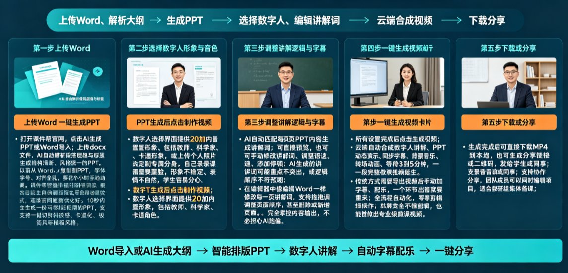 如何用课件帮5步将Word大纲转为带数字人讲解的微课视频？