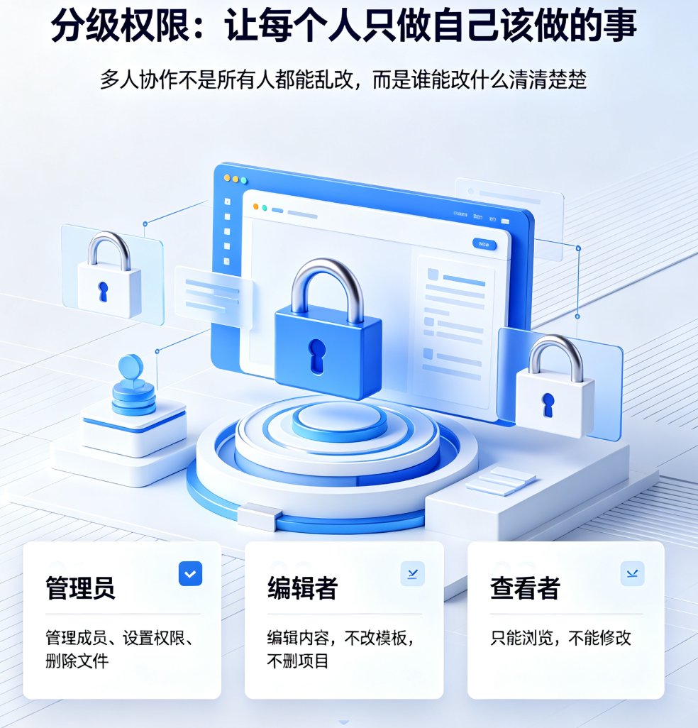 课件帮权限设置界面，展示管理员、编辑者、查看者三个角色选项