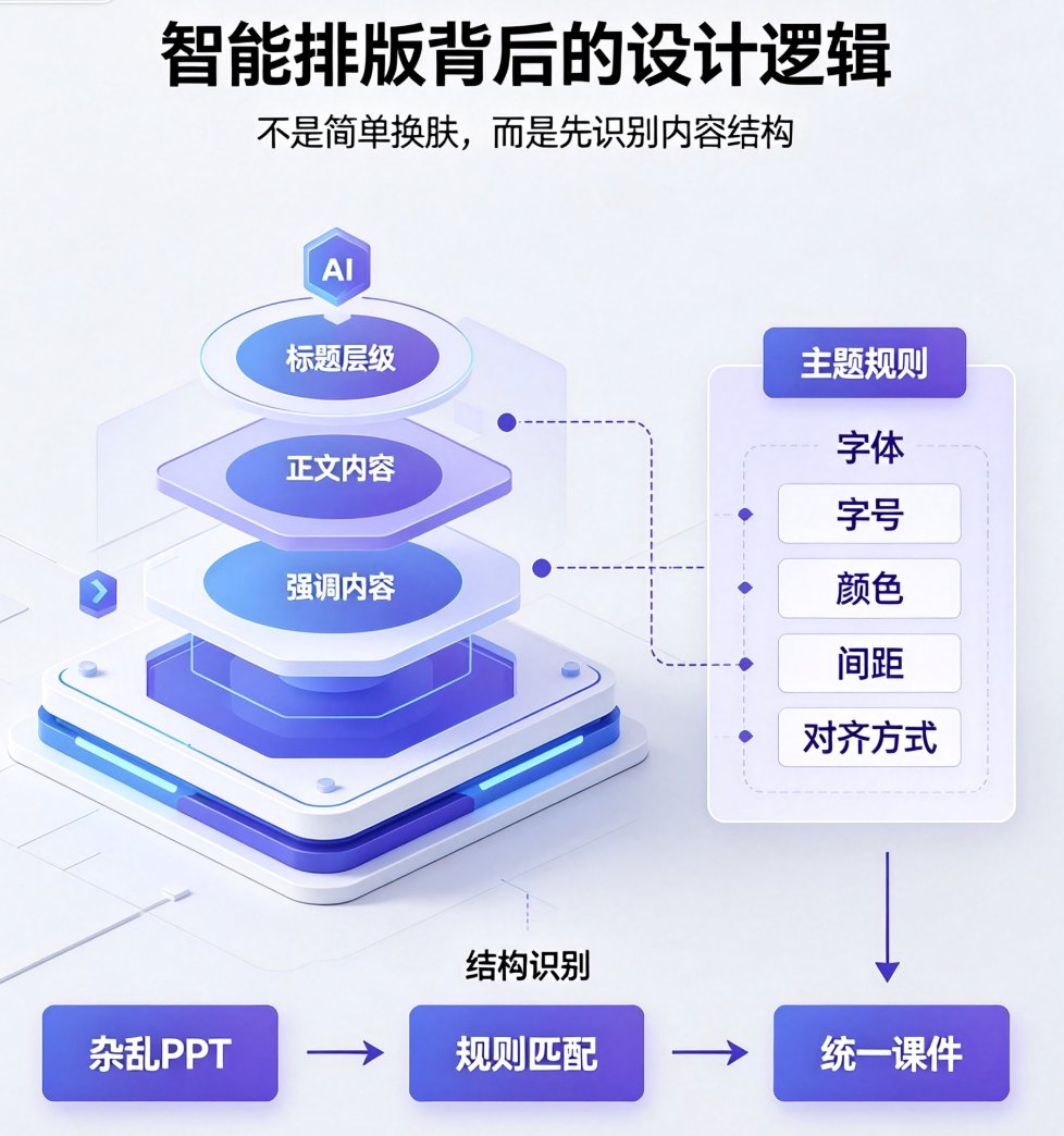 教师课件字体颜色不统一？课件帮智能排版3步设定全局主题，告别手动调整