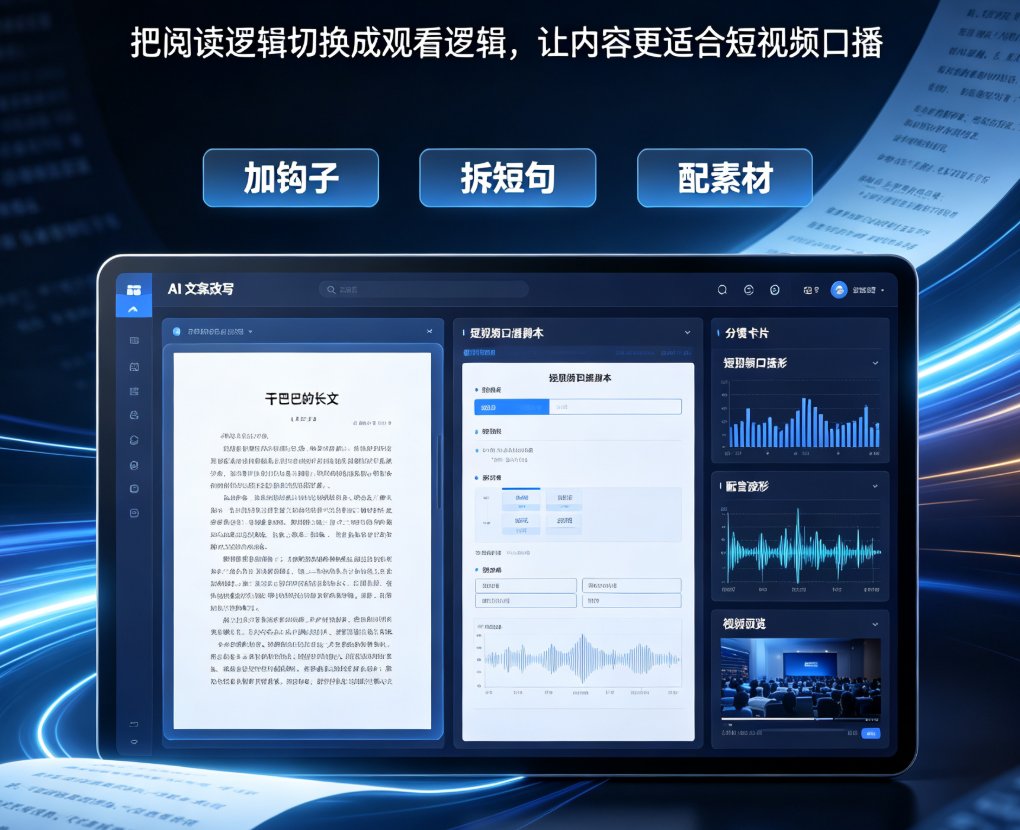 图文短视频文案枯燥没人看？课件帮AI文案改写+匹配素材，5分钟出爆款