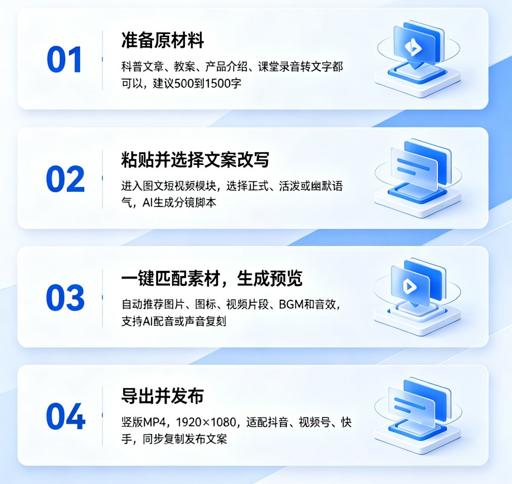 课件帮“一键成片”界面,标注“输入文案→自动匹配画面→导出视频”流程