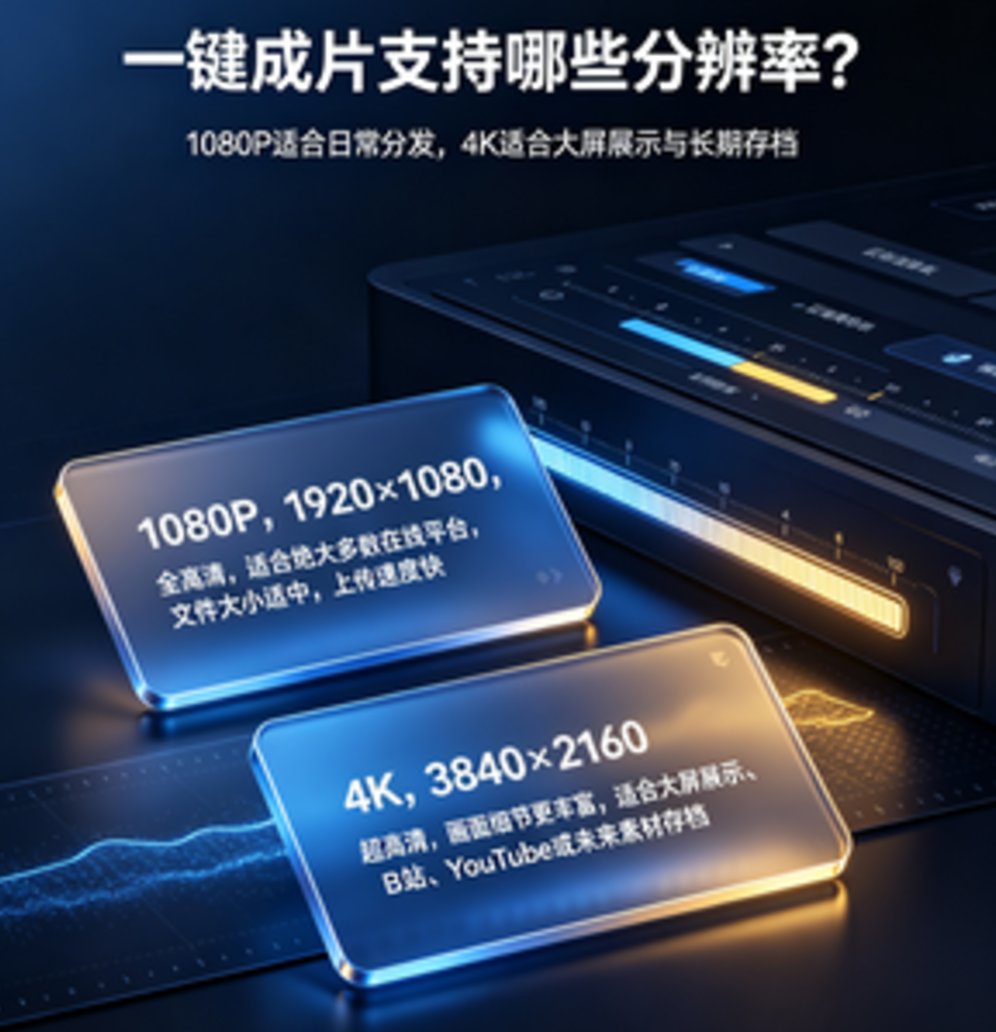 课件帮一键成片导出界面的分辨率下拉菜单，显示1080P和4K两个选项