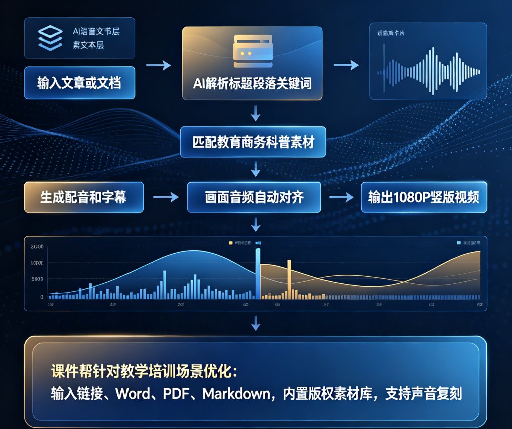 课件帮图文转视频功能界面,显示输入文章链接后自动生成视频的预览