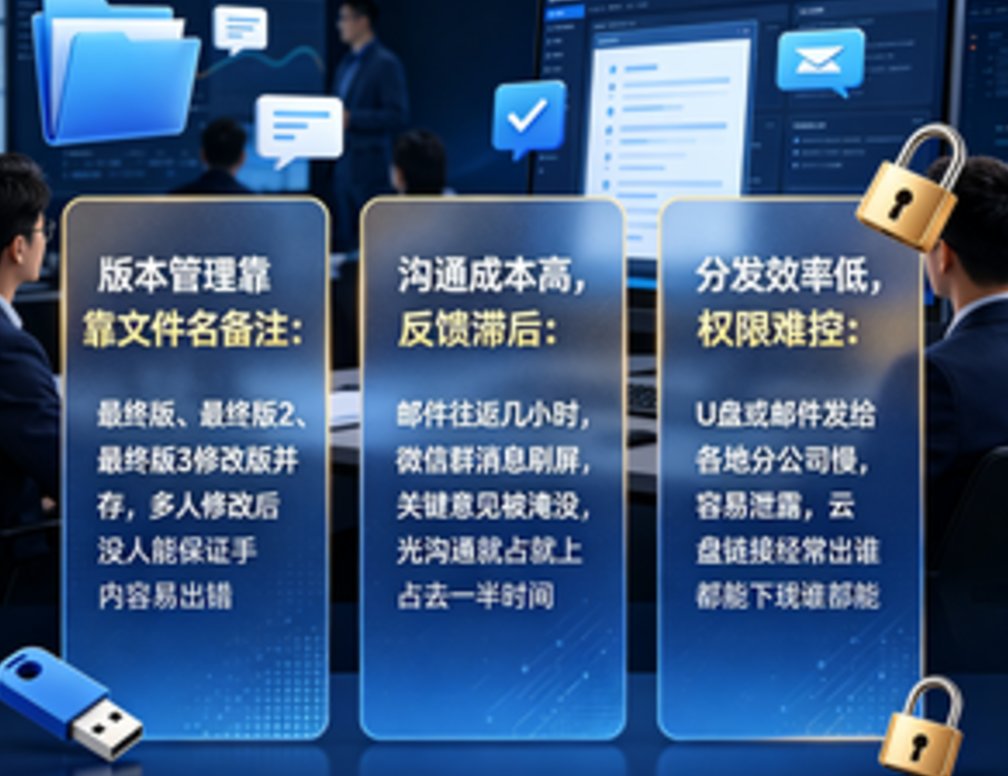 课件帮协作编辑界面，显示多人同时编辑、评论气泡、版本历史按钮