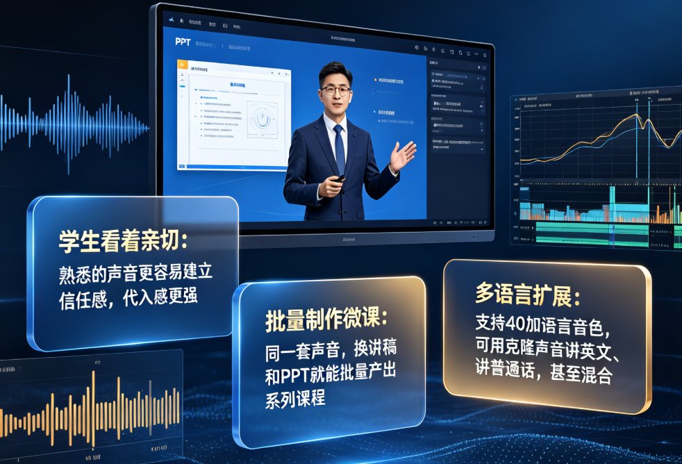 教师配音难？课件帮声音复刻+数字人，用你自己的声音自动生成微课视频