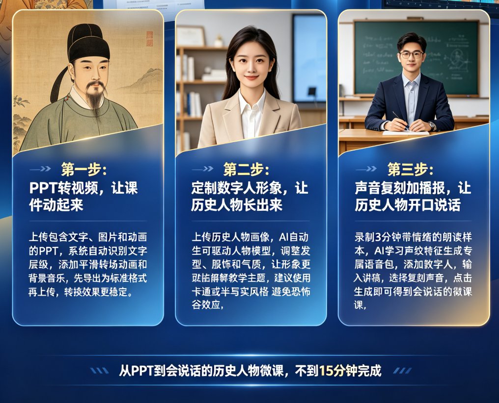 历史老师如何让历史人物“活过来”？课件帮PPT转视频+数字人播报案例