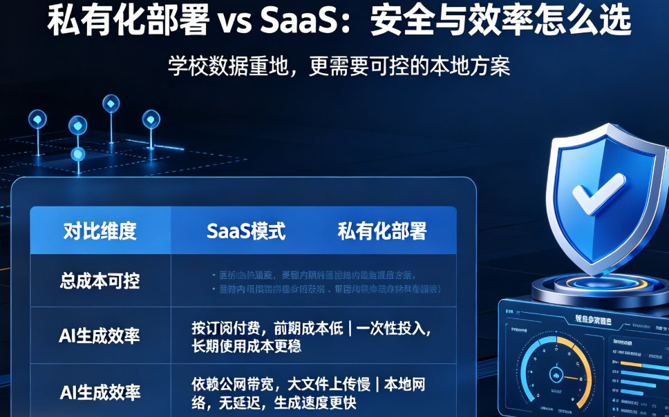 课件帮混合云部署架构示意图，展示本地私有云与公有云之间的数据流向，标注“敏感数据不出校门”