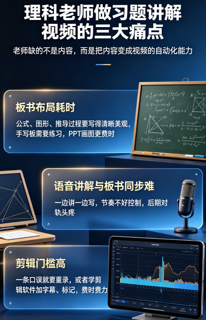 理科老师讲解习题没效率？课件帮讲题视频自动生成板书+语音，10分钟出片
