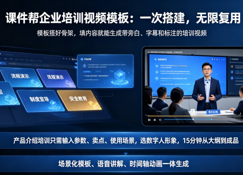 课件帮企业培训视频模板选择界面，展示产品介绍模板的预览