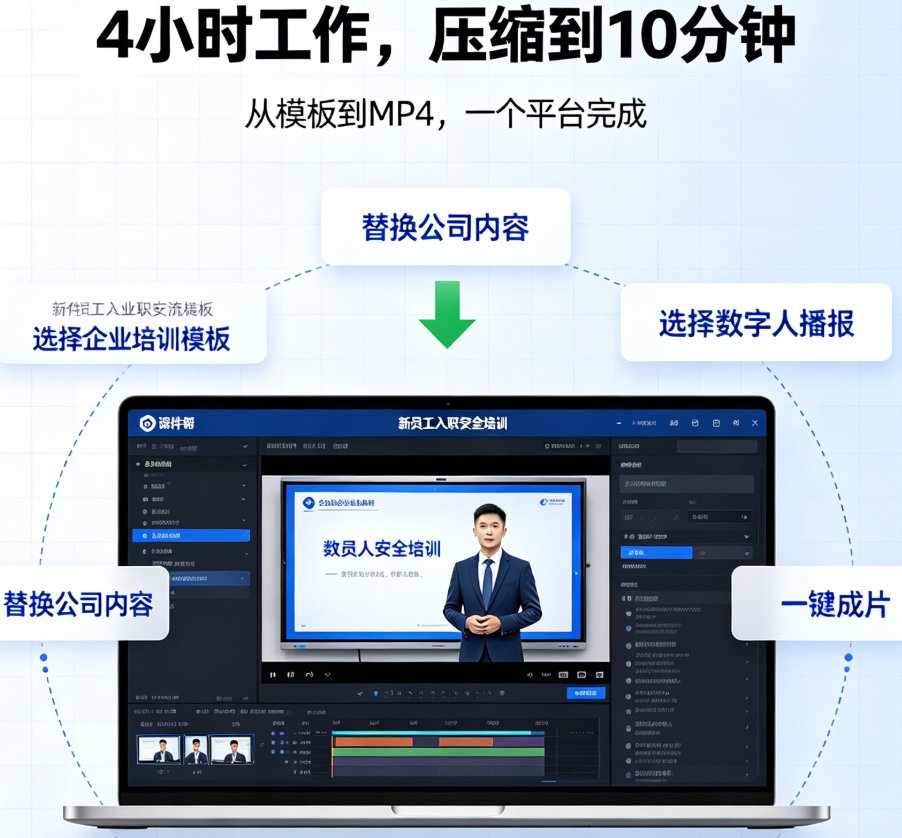 企业培训视频拍摄成本高？课件帮数字人播报+PPT转视频，一键生成标准化微课