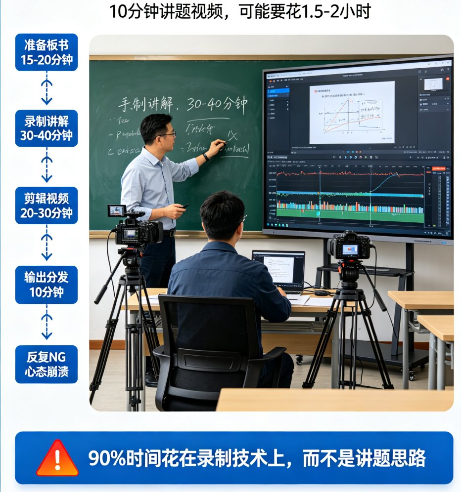 课件帮讲题视频编辑界面，左侧为题目输入区，右侧为AI生成的板书预览