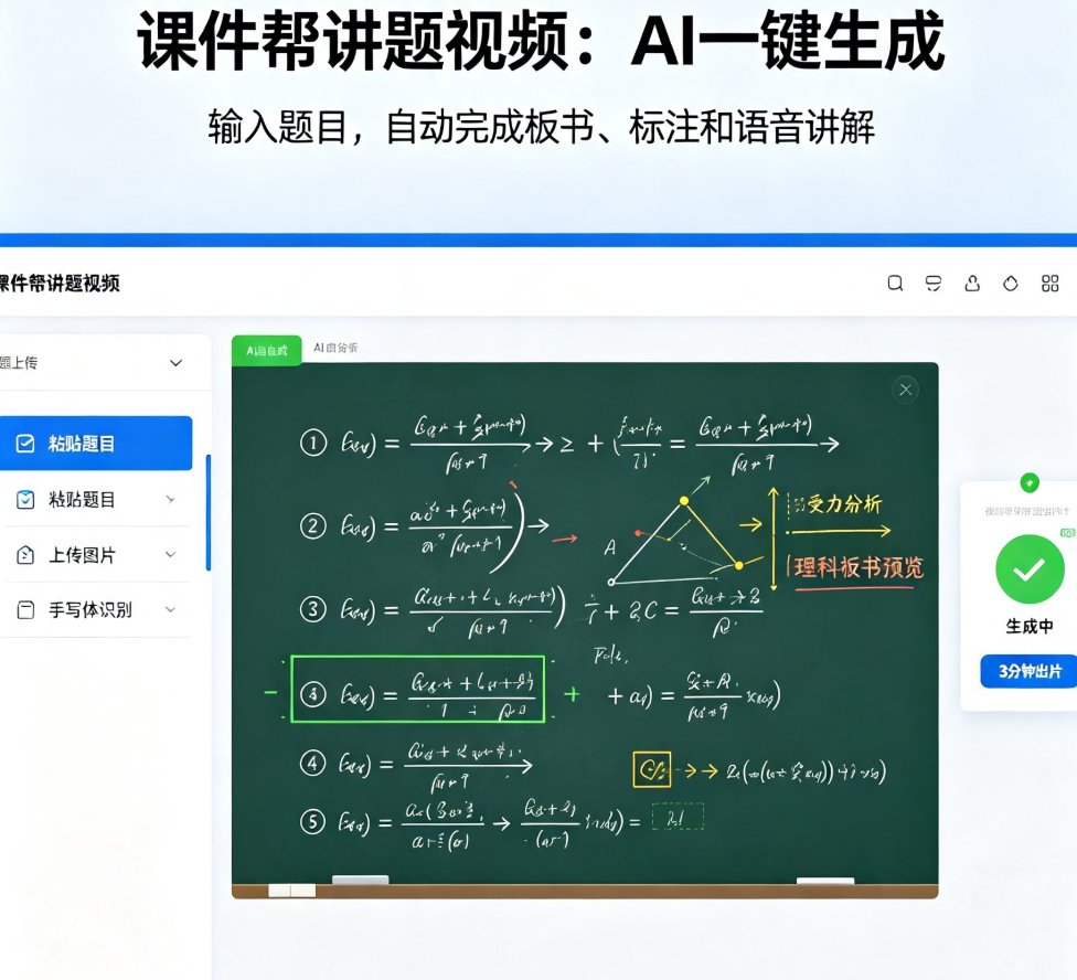 讲题视频怎么做？课件帮AI自动生成板书讲解，老师省时又高效