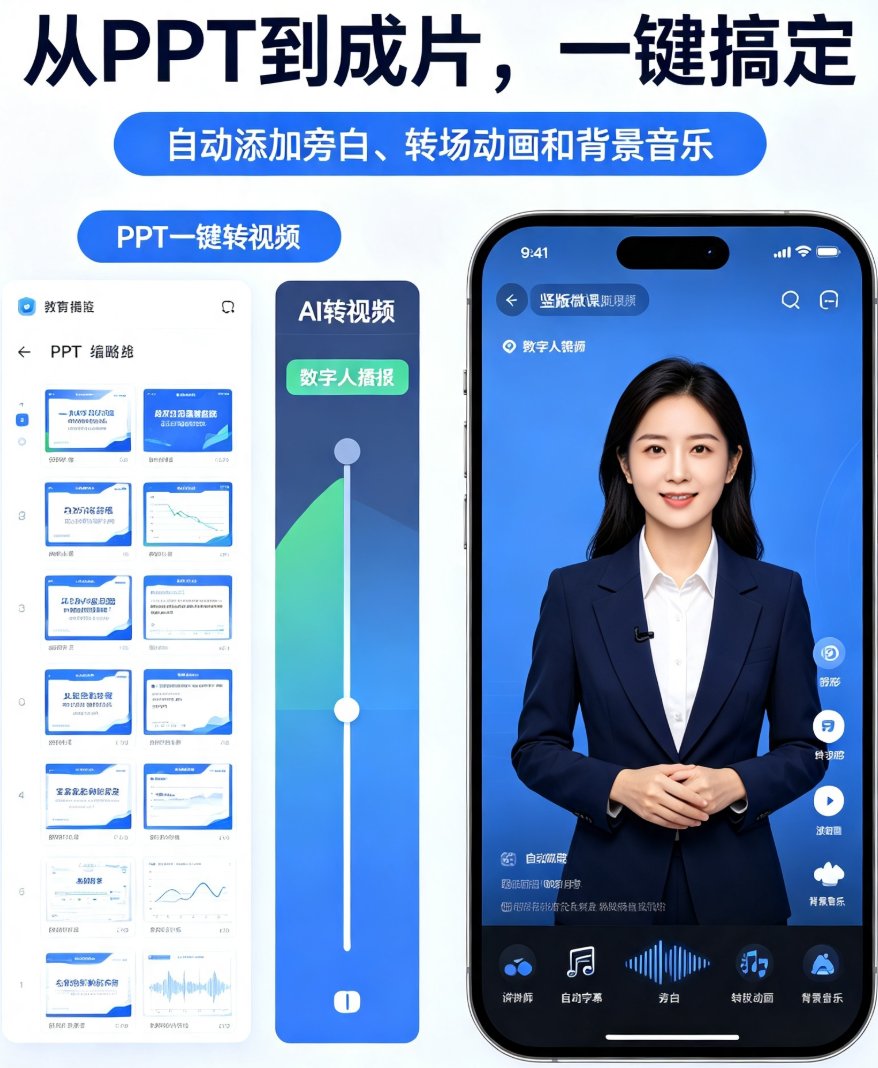 课件帮从Word大纲到数字人视频生成的界面流程示意