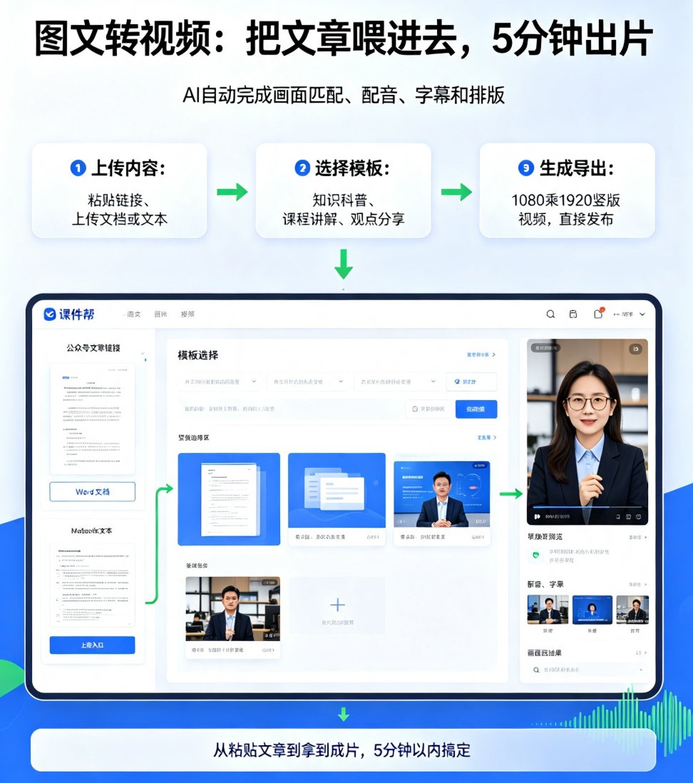 文章变视频太麻烦？课件帮图文短视频一键成片，适配抖音视频号