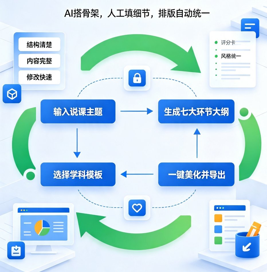 说课稿PPT怎么做？课件帮AI生成结构化大纲与排版，比赛更从容