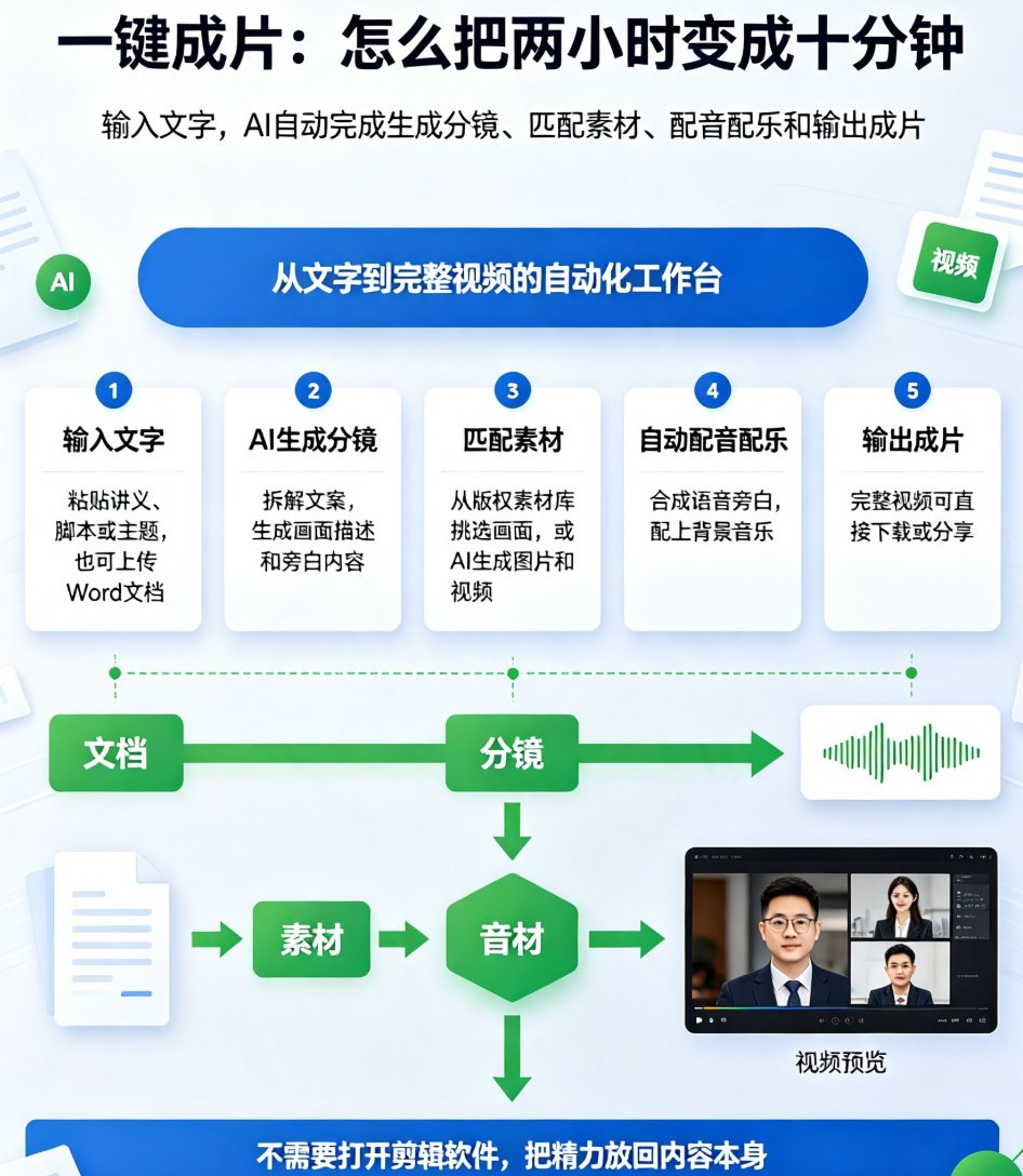 一键成片是什么？课件帮输入文字自动生成视频，告别剪辑烦恼