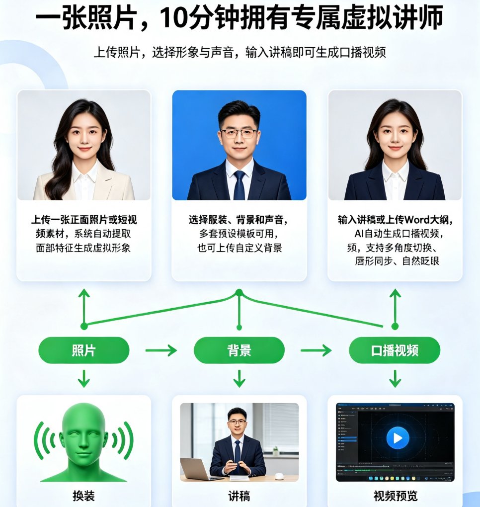 不想露脸也能做微课？课件帮数字人定制，上传照片生成专属虚拟讲师