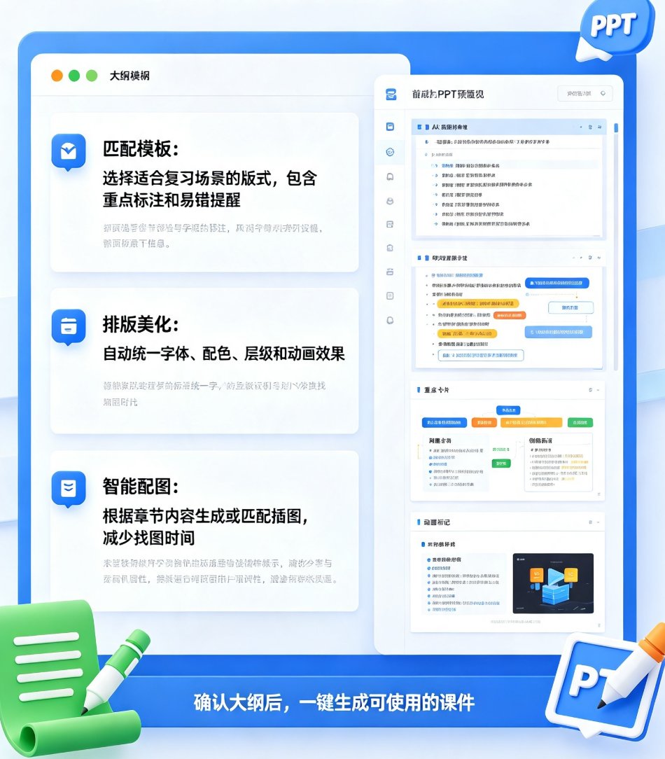 课件帮AI智能出题界面，左侧为知识点列表，右侧为自动生成的习题预览