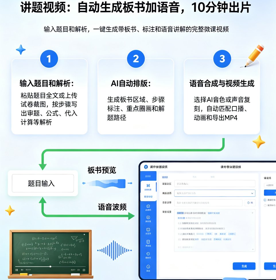 讲题视频怎么做？课件帮AI自动生成板书和语音讲解微课