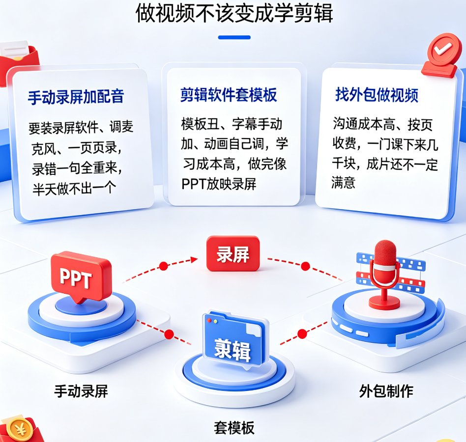 课件帮PPT转视频操作界面,左侧上传PPT,右侧显示数字人讲解预览