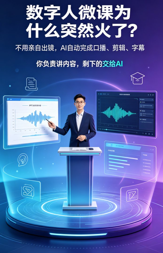 课件帮数字人微课制作界面,展示上传PPT、选择数字人形象、生成视频的步骤