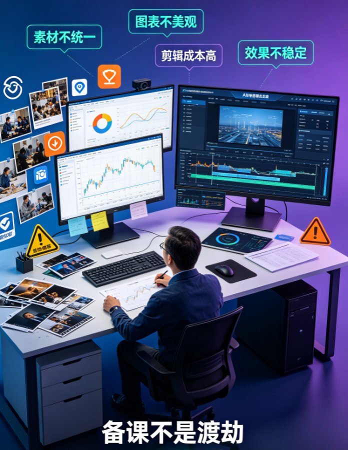课件帮知识科普视频制作界面,展示动画模板选择、数据可视化组件和AI解说词生成功能