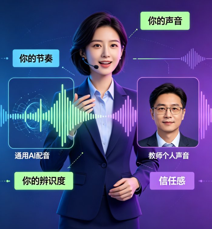课件帮声音复刻功能界面，左侧为录音面板，右侧为声音试听与参数调节区
