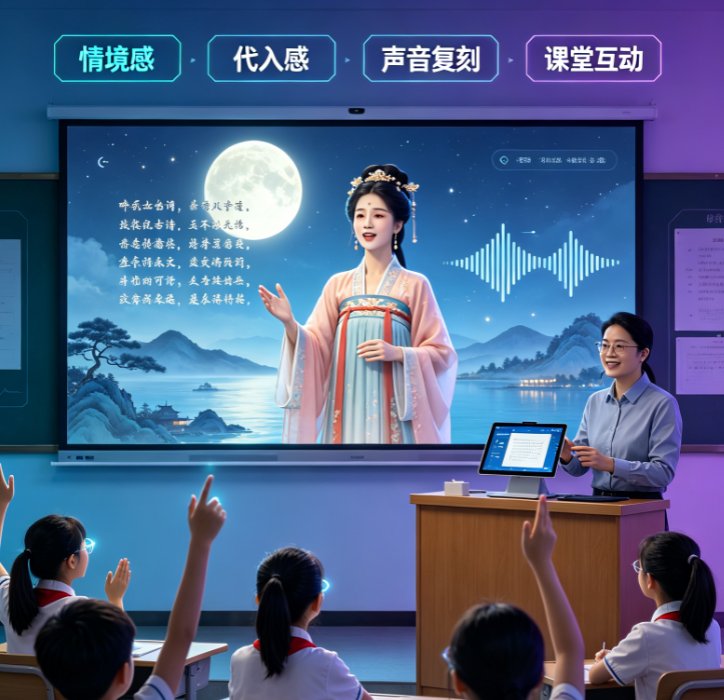 课件帮数字人播报界面，展示虚拟形象选择、声音复刻和视频生成选项