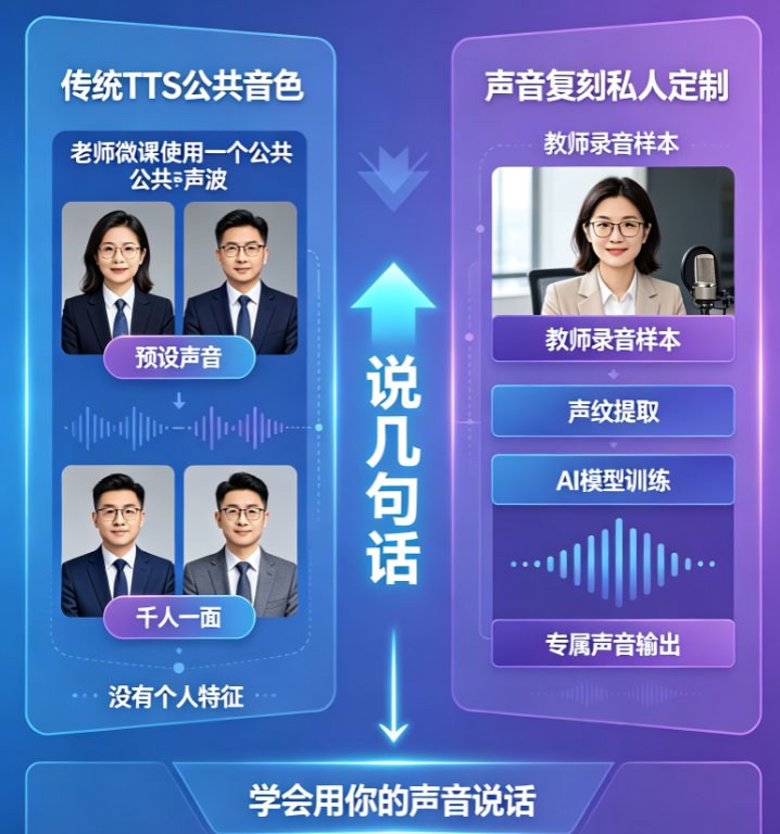 教案帮声音复刻的操作界面,左侧为样本录制引导,右侧为克隆音色预览面板