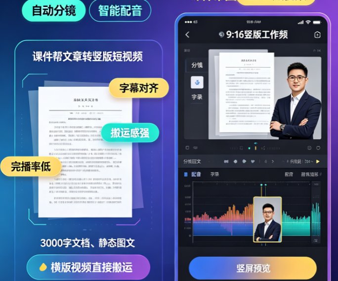 课件帮导出设置界面，高亮显示 9:16 竖版选项和一键导出按钮