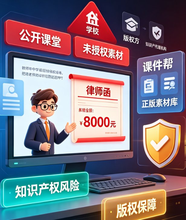 一名教师深夜改PPT，桌面上开着十几个图片搜索标签页，满脸疲惫