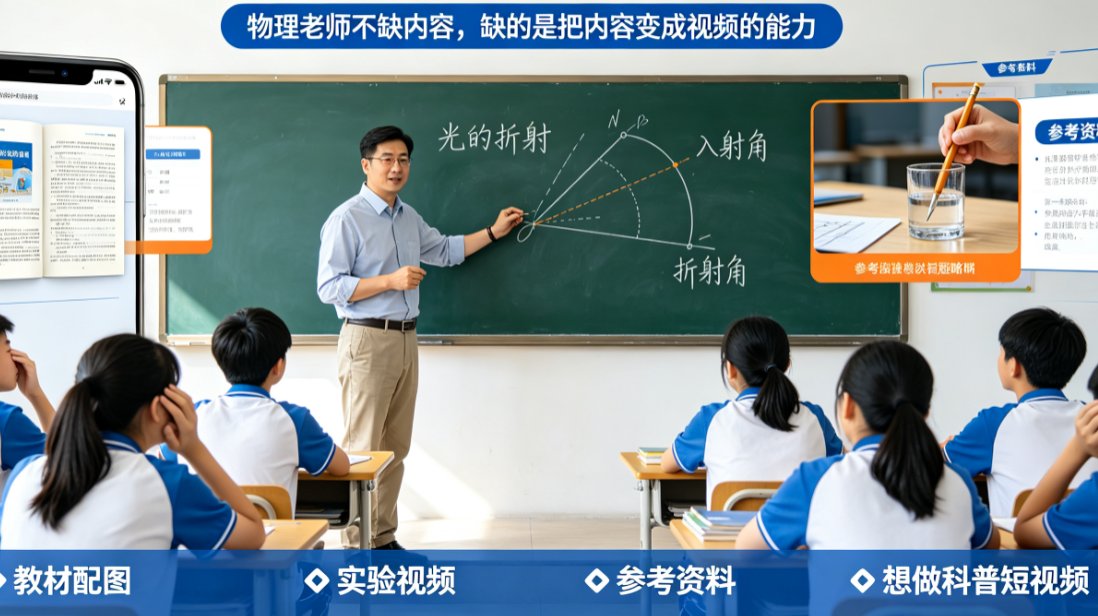 物理老师用课件帮一键生成科普短视频：从图文到成片仅10分钟