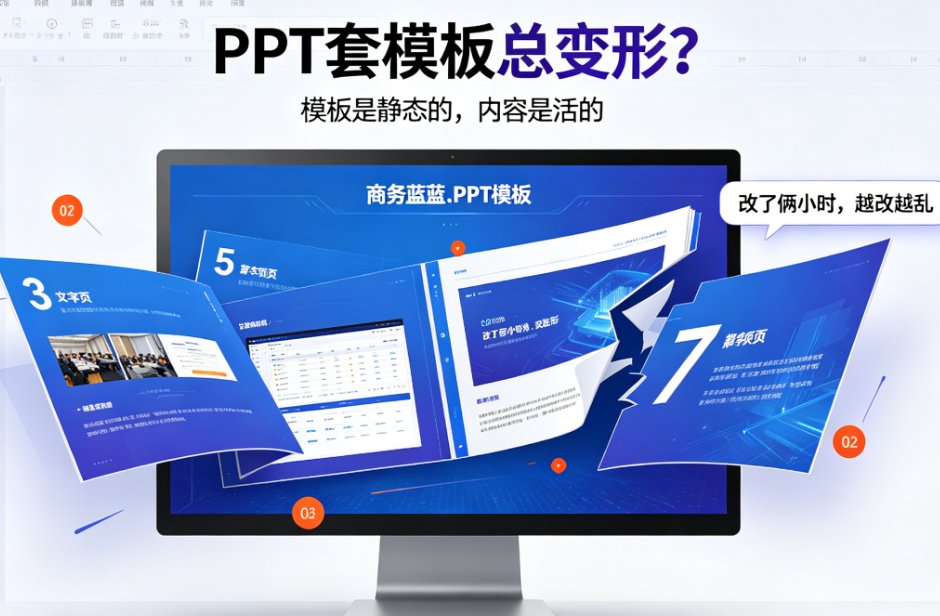 左侧展示原PPT文字溢出示意图，右侧为课件帮智能排版后相同内容自动缩小字号、调整文本框，版式完整的对比画面
