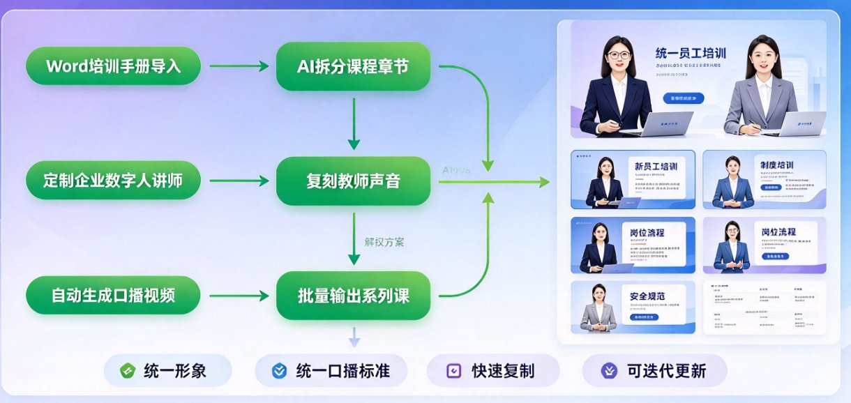 课件帮工作台，左边是PPT大纲，右边是数字人预览，下方有「一键生成视频」按钮