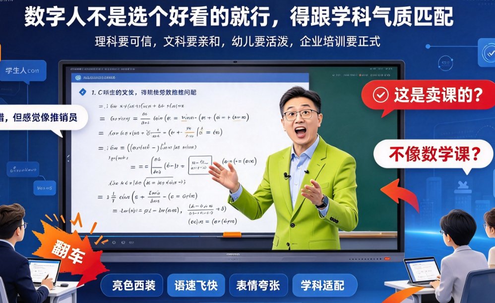 理科微课数字人形象示例,展示端庄知性的虚拟讲师在讲解数学公式时的画面