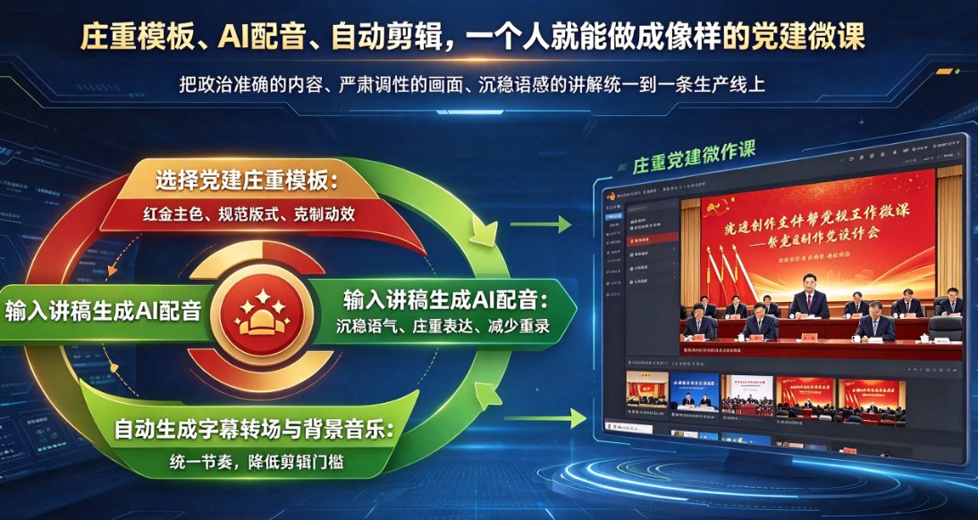 党建微课怎么做出专业感？课件帮AI生成PPT+视频模板全流程案例